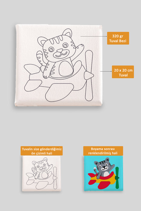 Sevimli Pilot Kedi Ön Çizimli Boyama Tuvali 9105