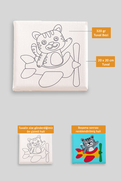 Sevimli Pilot Kedi Ön Çizimli Boyama Tuvali 9105