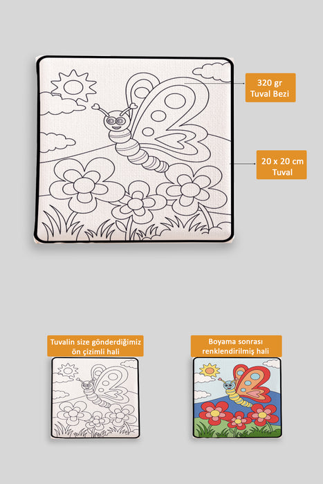 Sevimli Renkli Kelebek Ön Çizimli Boyama Tuvali 9172