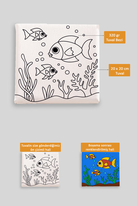 Sevimli Hayvanlar Tablosu Ön Çizimli Boyama Tuvali 9089