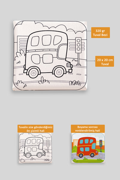 Sevimli Otobüs Ön Çizimli Boyama Tuvali 9039