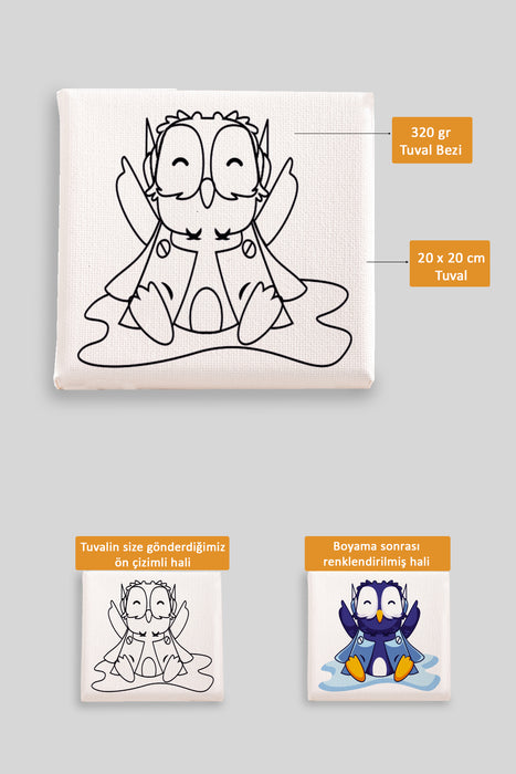 Sevimli Mavi Penguen Ön Çizimli Boyama Tuvali 9109