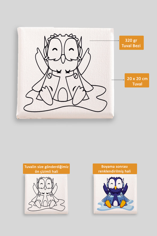 Sevimli Mavi Penguen Ön Çizimli Boyama Tuvali 9109