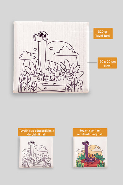 Sevimli Dinazor Ön Çizimli Boyama Tuvali 9112