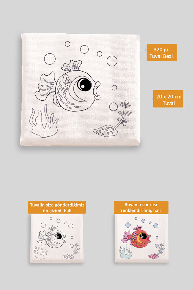 Sevimli Balık Ön Çizimli Boyama Tuvali 9061