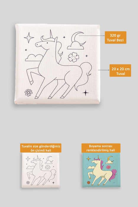Sevimli Unicorn Ön Çizimli Boyama Tuvali 9155
