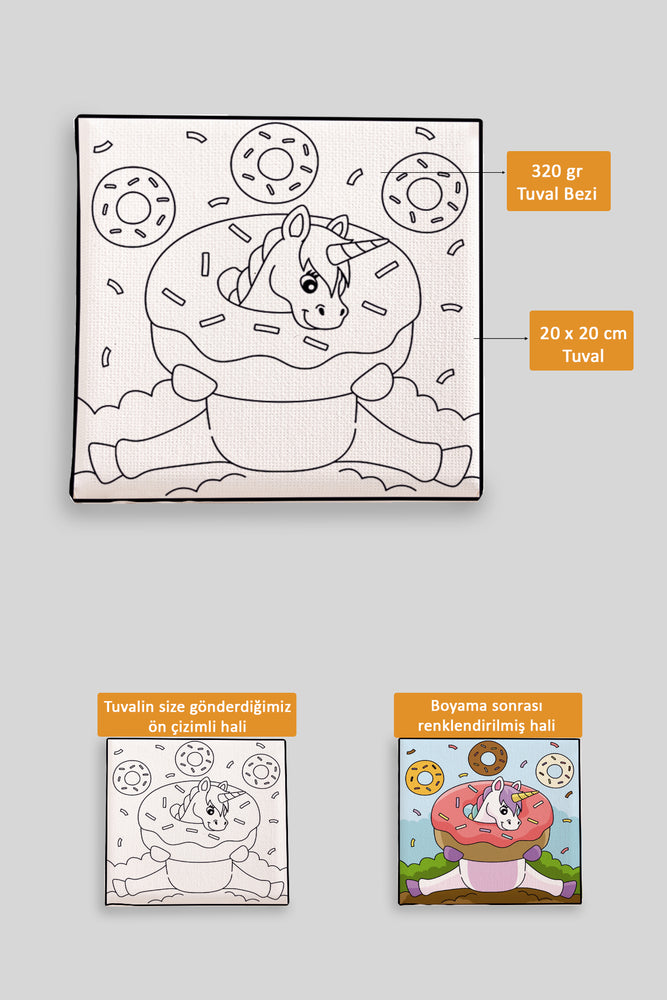 Sevimli Unicorn Ön Çizimli Boyama Tuvali 9204