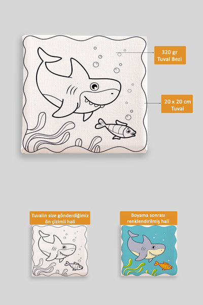 Sevimli Köpek Balığı Ön Çizimli Boyama Tuvali 9181