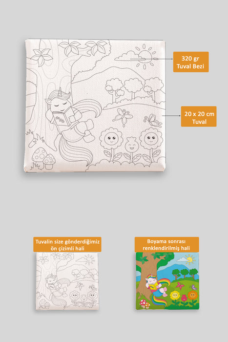 Sevimli Unicorn Kızı Ön Çizimli Boyama Tuvali 9101