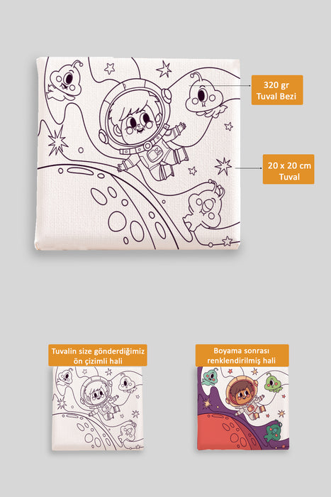 Sevimli Astronot Ön Çizimli Boyama Tuvali 9002