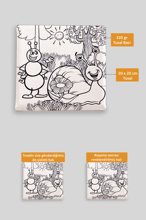 Sevimli Karınca ve Salyangoz Ön Çizimli Boyama Tuvali 9010