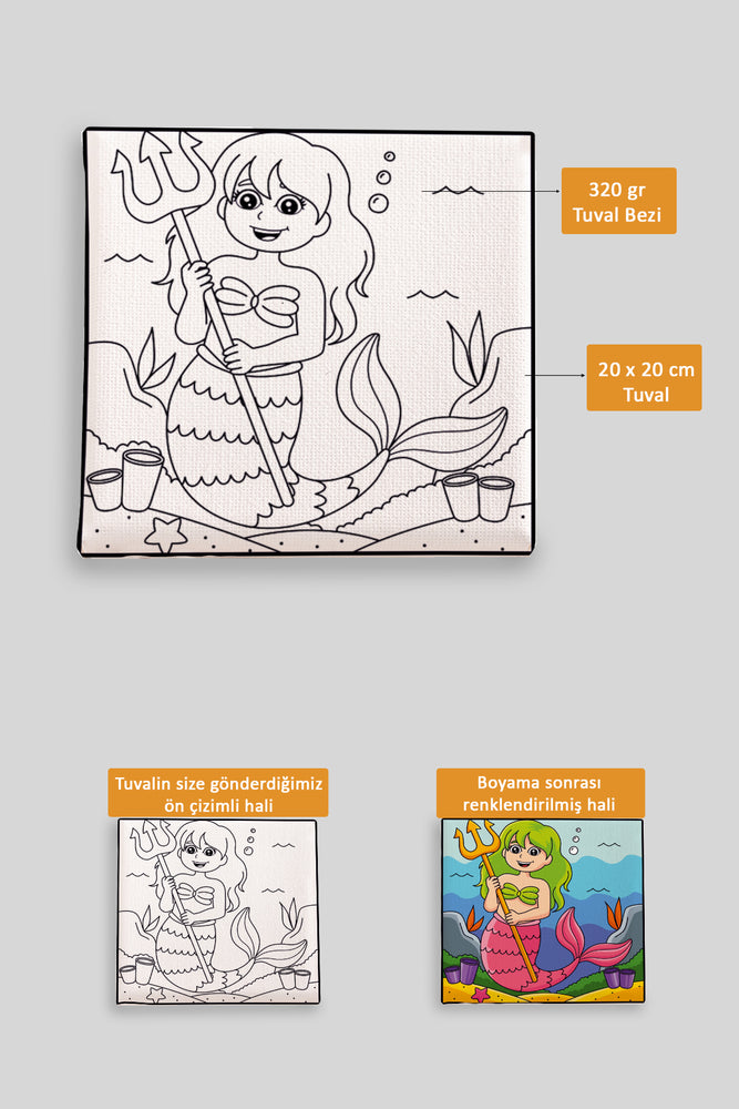 Sevimli Denizkızı Ön Çizimli Boyama Tuvali 9187