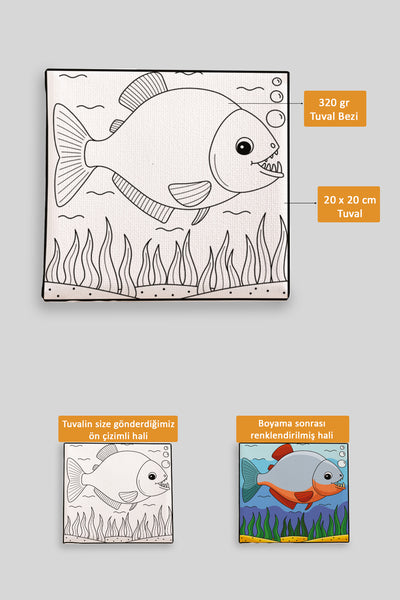 Sevimli Pirana Ön Çizimli Boyama Tuvali 9195