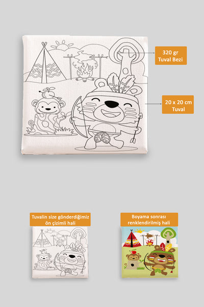 Sevimli Kızılderili Kabilesi Ön Çizimli Boyama Tuvali 9124