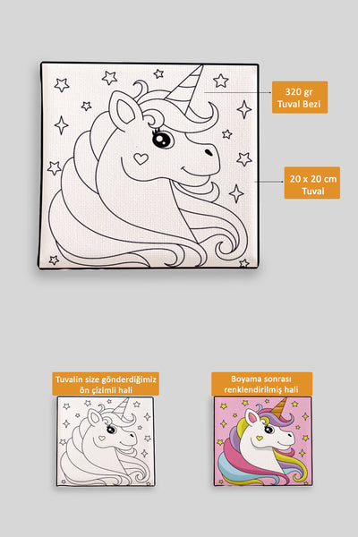 Sevimli Unicorn Ön Çizimli Boyama Tuvali 9217