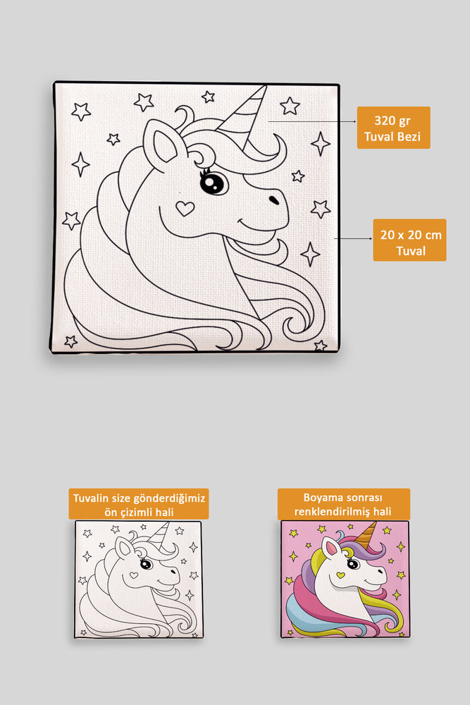 Sevimli Unicorn Ön Çizimli Boyama Tuvali 9217