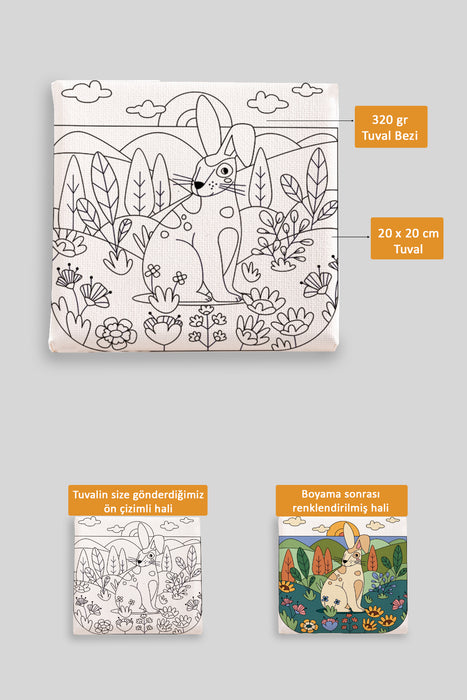 Sevimli Tavşan Ön Çizimli Boyama Tuvali 9136