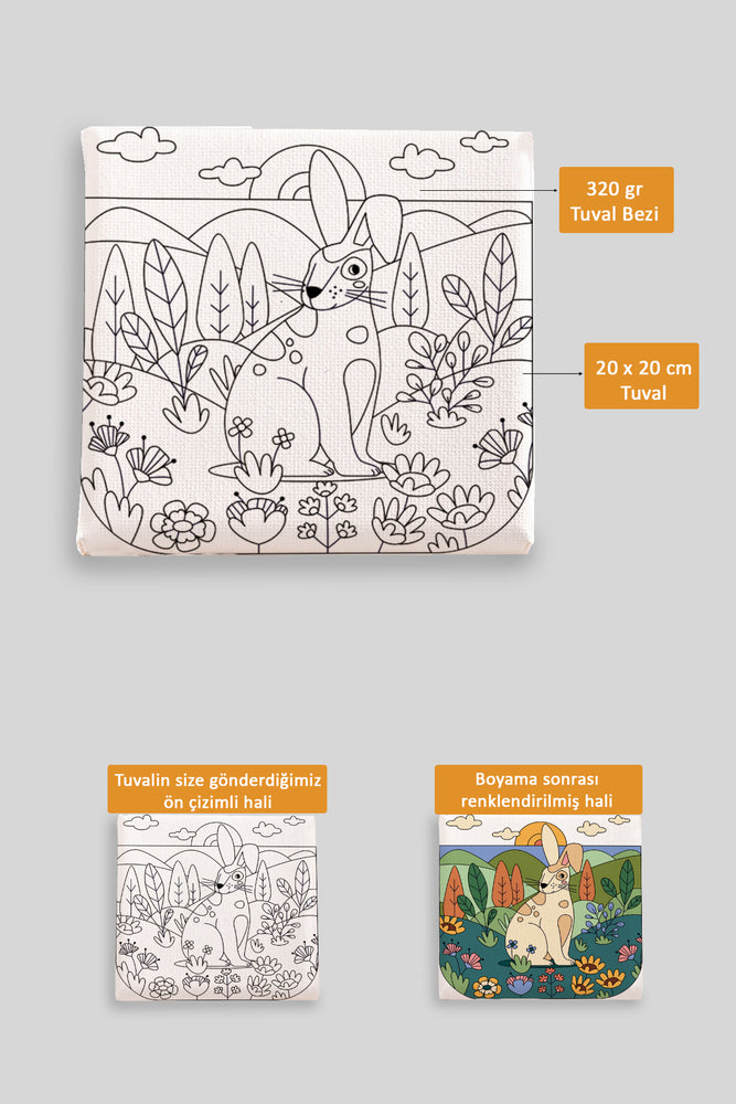 Sevimli Tavşan Ön Çizimli Boyama Tuvali 9136