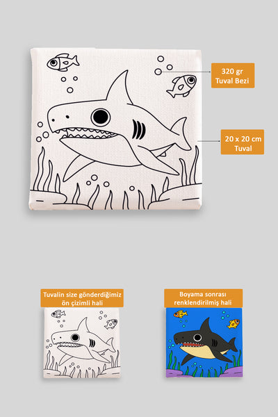 Sevimli Köpek Balığı Ön Çizimli Boyama Tuvali 9091