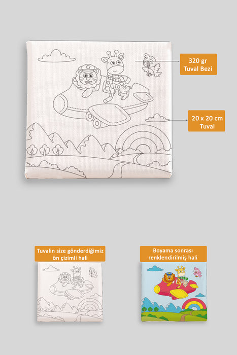 Sevimli Uçan Hayvanlar Ön Çizimli Boyama Tuvali 9032