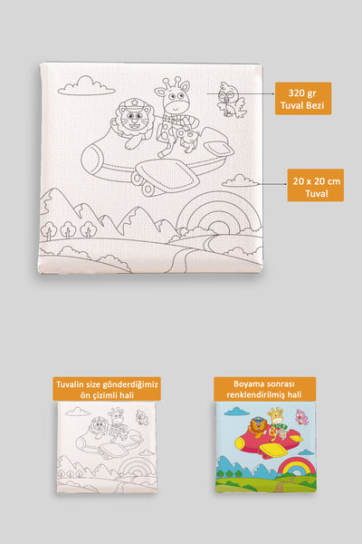 Sevimli Uçan Hayvanlar Ön Çizimli Boyama Tuvali 9032