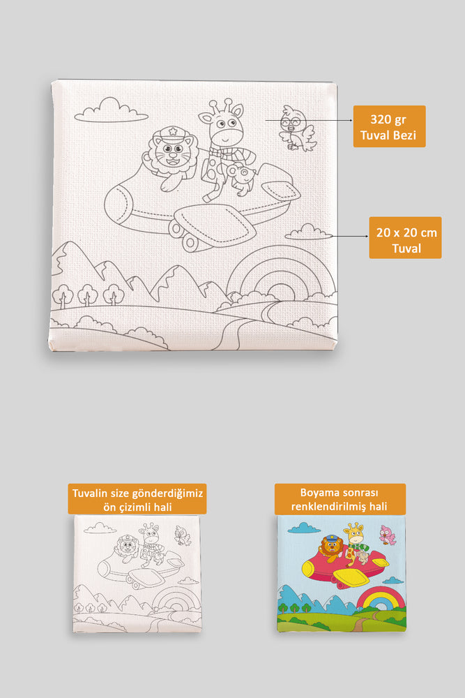 Sevimli Uçan Hayvanlar Ön Çizimli Boyama Tuvali 9032