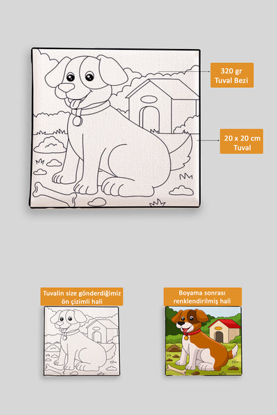Sevimli Yavru Köpek Ön Çizimli Boyama Tuvali 9113