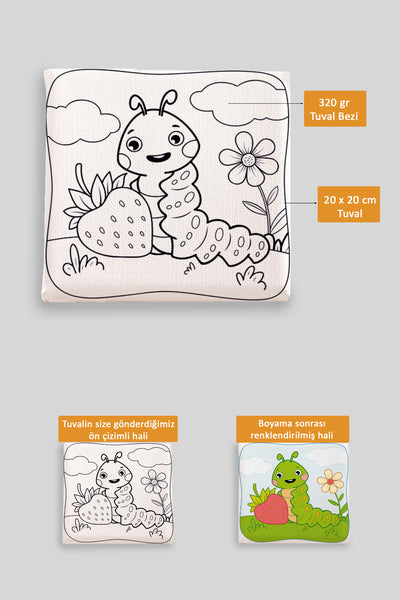 Sevimli Tırtıl Ön Çizimli Boyama Tuvali 9042