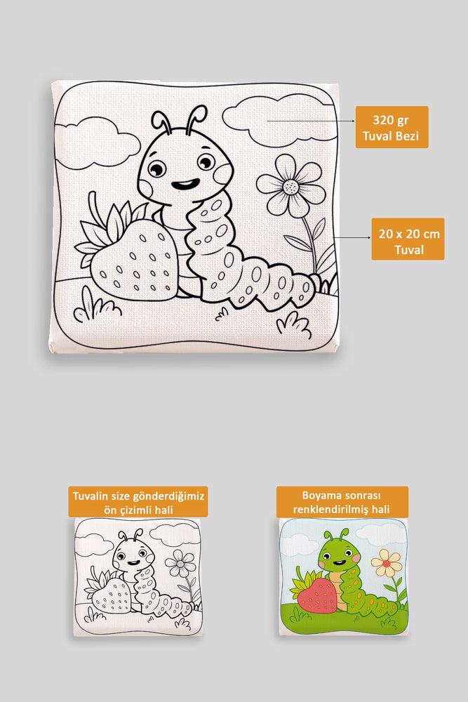 Sevimli Tırtıl Ön Çizimli Boyama Tuvali 9042
