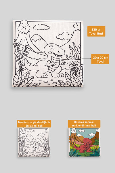 Sevimli Yavru Dinazor Ön Çizimli Boyama Tuvali 9140