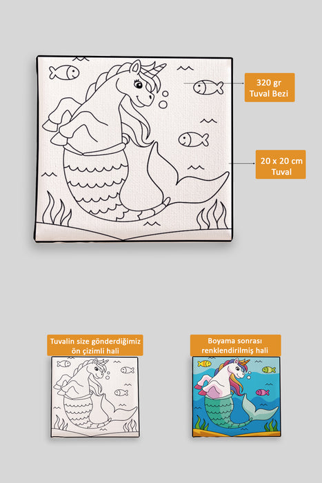 Sevimli Unicorn Ön Çizimli Boyama Tuvali 9219