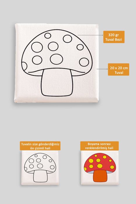 Sevimli Mantar Ön Çizimli Boyama Tuvali 9190