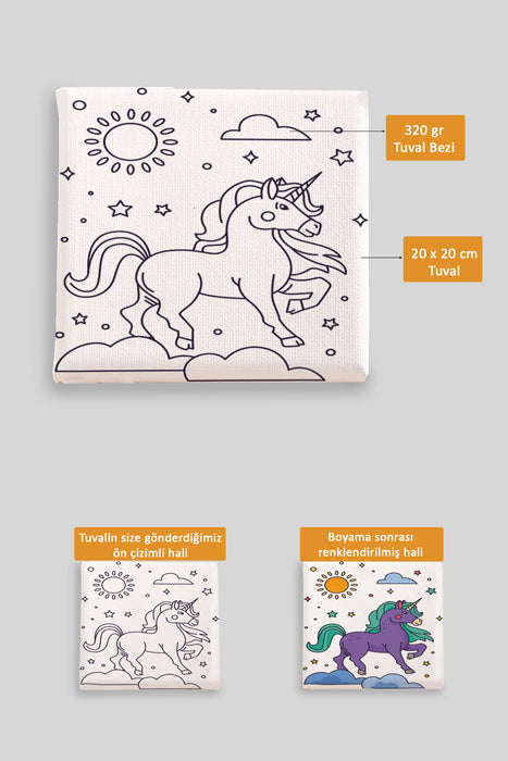 Sevimli Unicorn Ön Çizimli Boyama Tuvali 9160