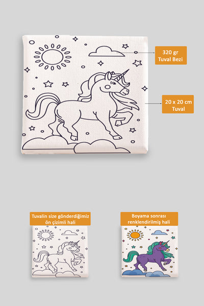 Sevimli Unicorn Ön Çizimli Boyama Tuvali 9160