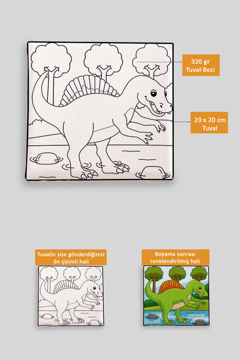 Sevimli Yavru Dinazor Ön Çizimli Boyama Tuvali 9206