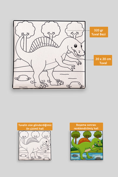 Sevimli Yavru Dinazor Ön Çizimli Boyama Tuvali 9206
