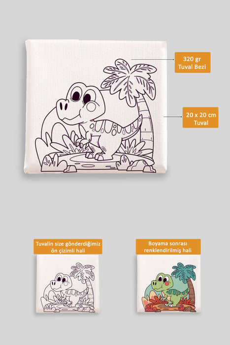 Sevimli Dinazor Ön Çizimli Boyama Tuvali 9111