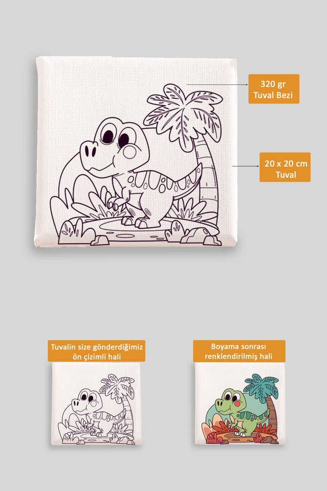 Sevimli Dinazor Ön Çizimli Boyama Tuvali 9111