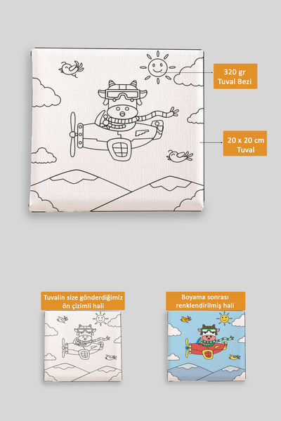 Sevimli Uçan İnek Ön Çizimli Boyama Tuvali 9066