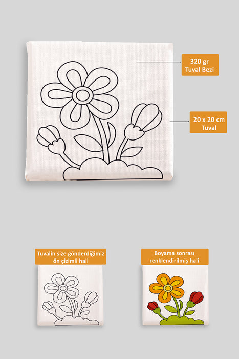 Sevimli Çiçek Ön Çizimli Boyama Tuvali 9062