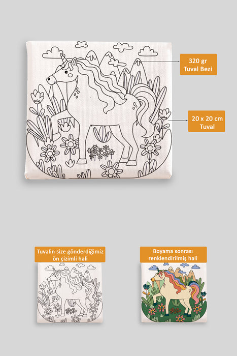 Sevimli Unicorn Ön Çizimli Boyama Tuvali 9159