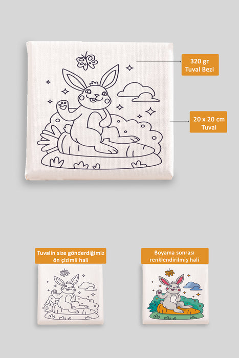 Sevimli Tavşan Ön Çizimli Boyama Tuvali 9135