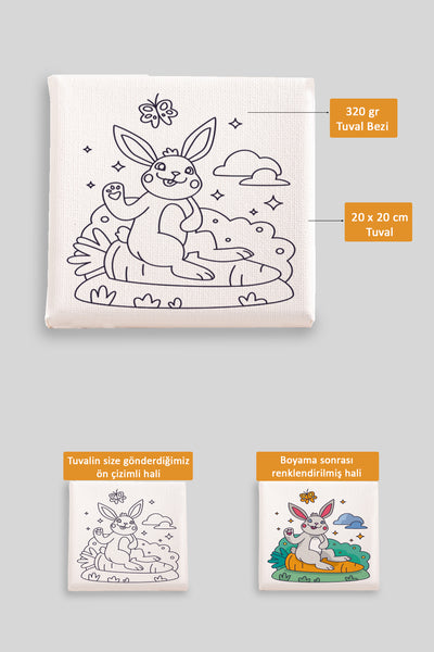 Sevimli Tavşan Ön Çizimli Boyama Tuvali 9135