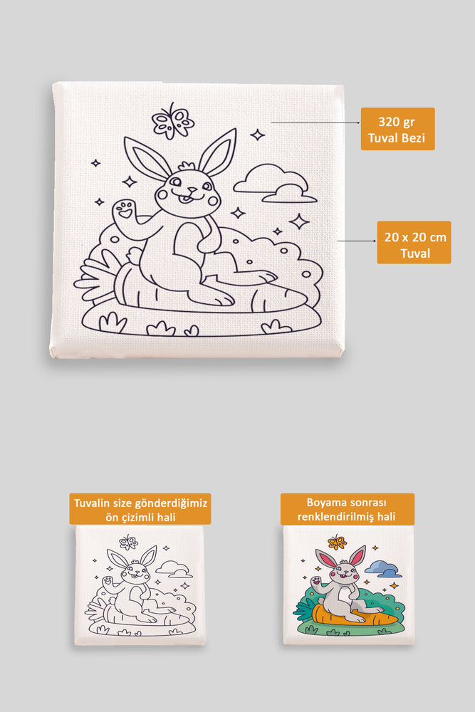 Sevimli Tavşan Ön Çizimli Boyama Tuvali 9135