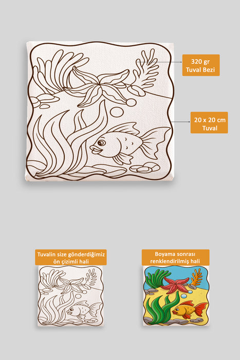 Sevimli Denizaltı Manzarası Ön Çizimli Boyama Tuvali 9014