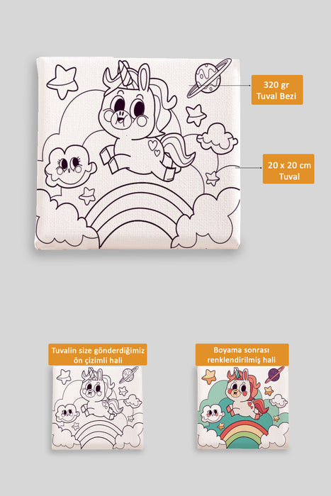Sevimli Unicorn Ön Çizimli Boyama Tuvali 9213