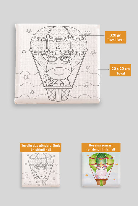 Sevimli Unicorn Ön Çizimli Boyama Tuvali 9064