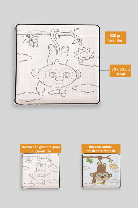 Sevimli Maymun Ön Çizimli Boyama Tuvali 9168