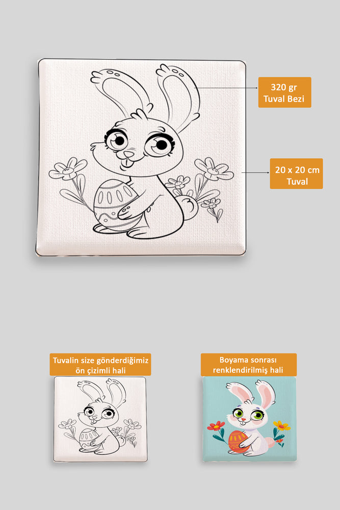 Sevimli Sporcu Tavşan Ön Çizimli Boyama Tuvali 9137