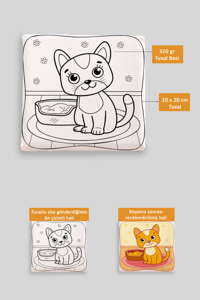 Sevimli Kedi Ön Çizimli Boyama Tuvali 9043